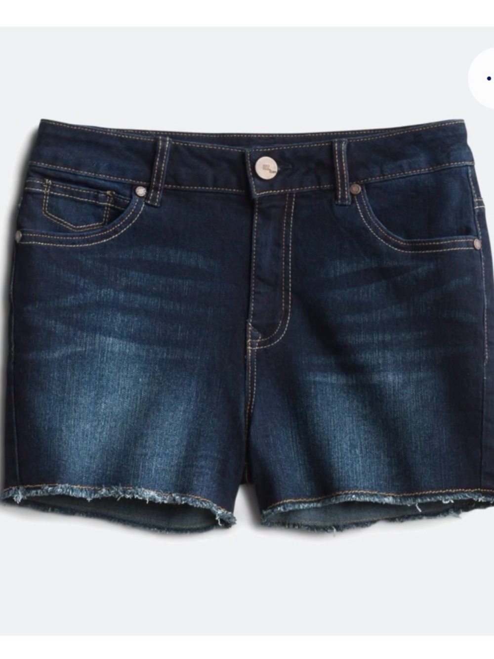 1822 Denim Dark Indigo Frayed Hem Jean Shorts